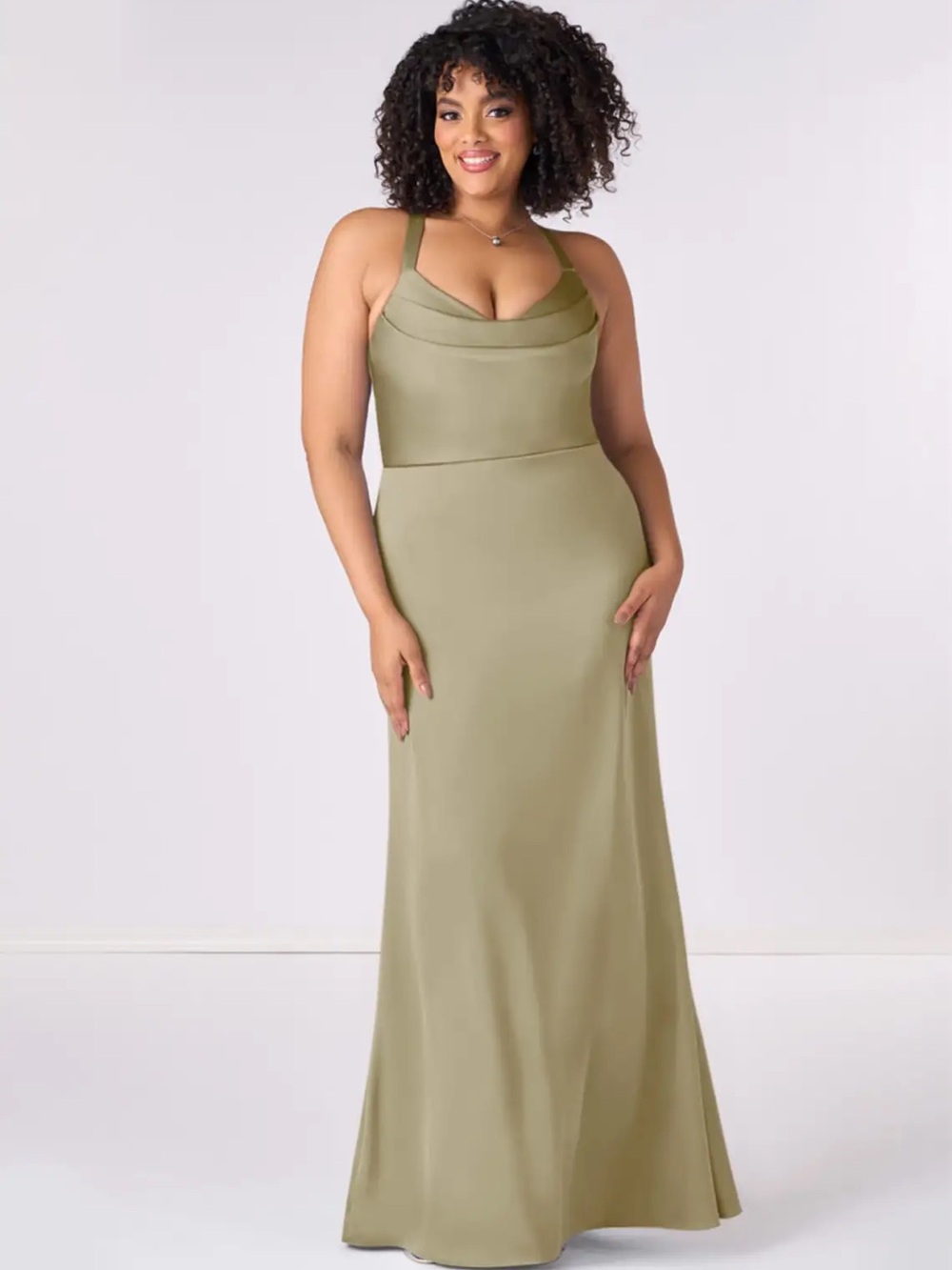 Azazie Barbie Pistachio Green Cowl Neck Maxi Dress A8